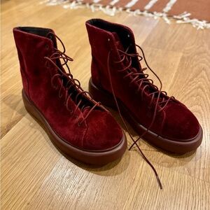 Camper Red Velvet Combat Boots